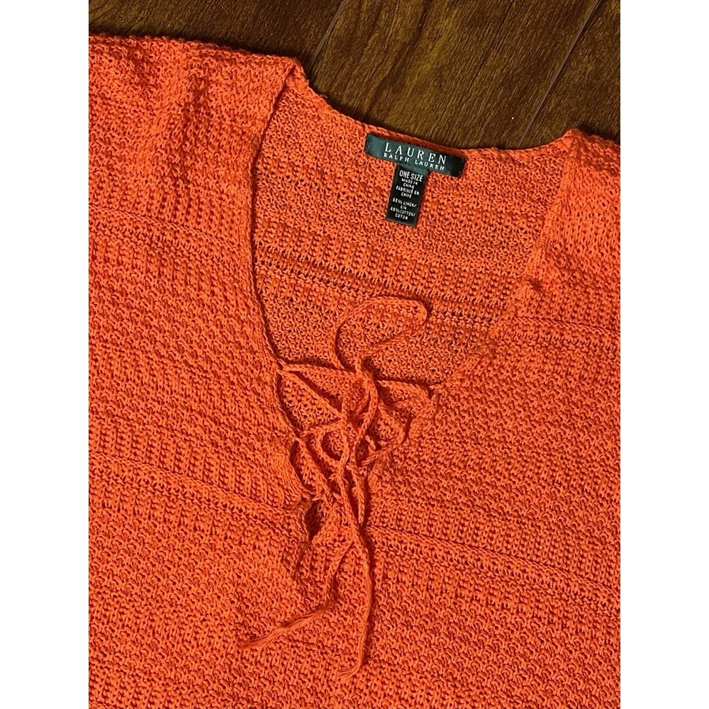 Lauren Ralph Lauren Womens Orange Tie Neck Knitted Poncho Shawl/Wrap One Size